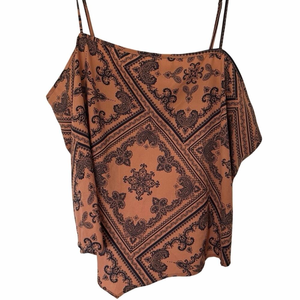 Arula B/2X Coral Paisley Scarf Print Smock-Back Tank Top Boho Western